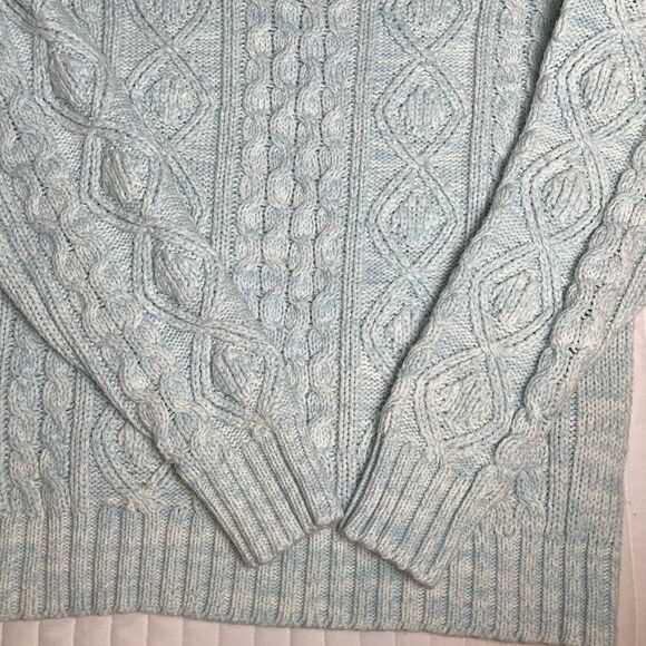 Vintage Women's Cable Knit Chunky Fisherman Sweater Soft Blue Size Large Thane - Picture 5 of 8